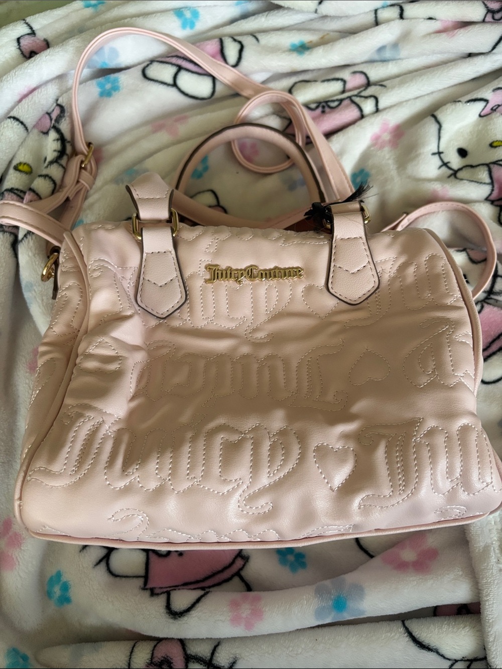 Juicy Couture Pale Pink Quilted Logo Satchel with Gold Hardware